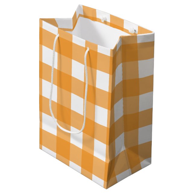 Sac Cadeau Moyen Automne Automne Orange Plaid Motif (Devant Angle)
