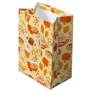 Sac Cadeau Moyen Automne Feuilles Football et Citrouille Motif épic