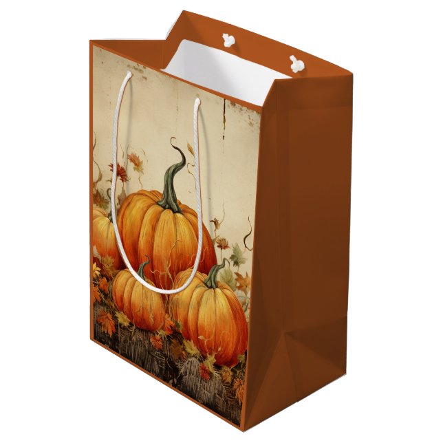 Sac Cadeau Moyen Automne Rustique Orange Citrouille (Dos Angle)
