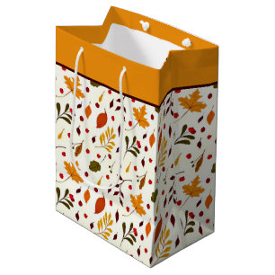 Sac cadeau moyen aux feuilles d'automne mélangées