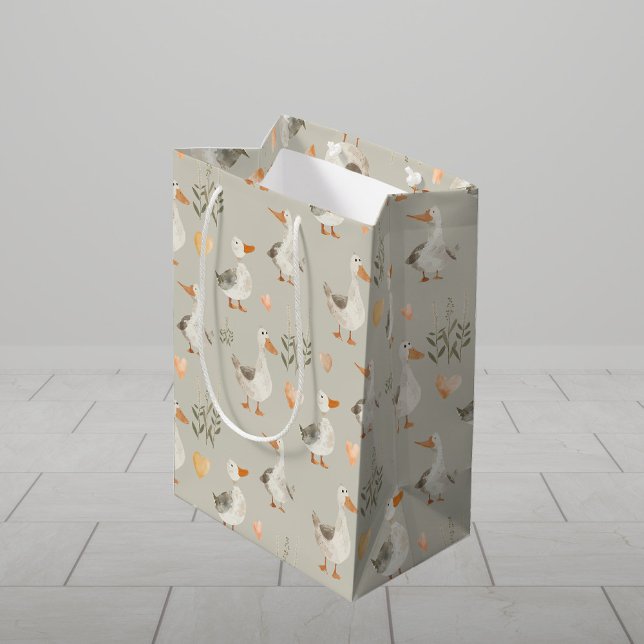 Sac cadeau moyen aux oies d'aquarelle mignonne (Créateur téléchargé)