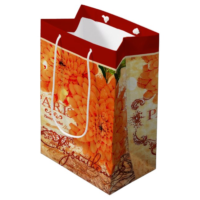 Sac cadeau moyen avec chrysanthèmes d'automne (Devant Angle)