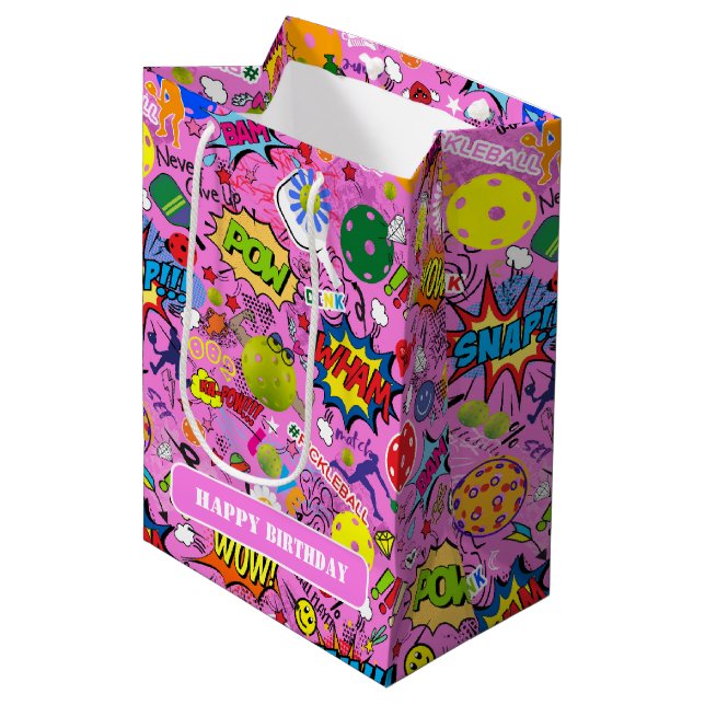Sac Cadeau Moyen Avec texte 😍 pickleball rose mixte  (Devant Angle)