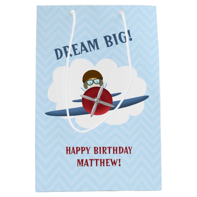 Sac Cadeau Moyen Aviateur et son avion (Devant)