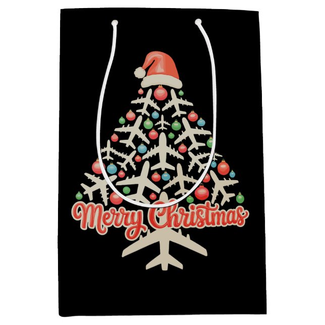 Sac Cadeau Moyen Avion Noël Arbre Pilote Noël (Devant)