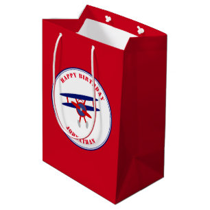 Sac Cadeau Moyen Avions rouges et bleus Personnalisé Anniversaire 