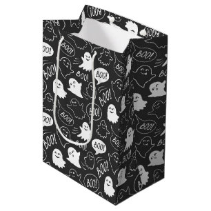 Sac Cadeau Moyen B&W Cute Doodle Halloween Motif