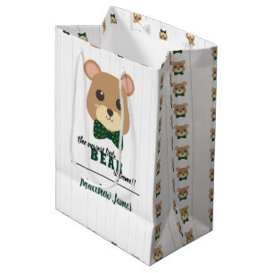 Sac Cadeau Moyen Baby Boy Bear Green & Gold