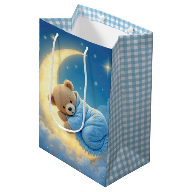 Sac Cadeau Moyen Baby Boy Teddy Bear On a Moon (Devant Angle)