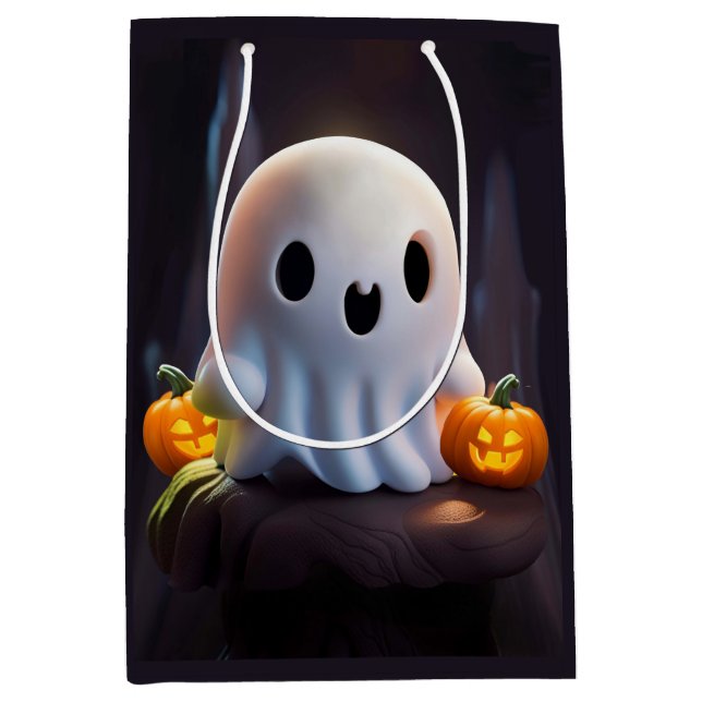 Sac Cadeau Moyen Baby Ghost Déplaisant mignon caractère Halloween (Devant)