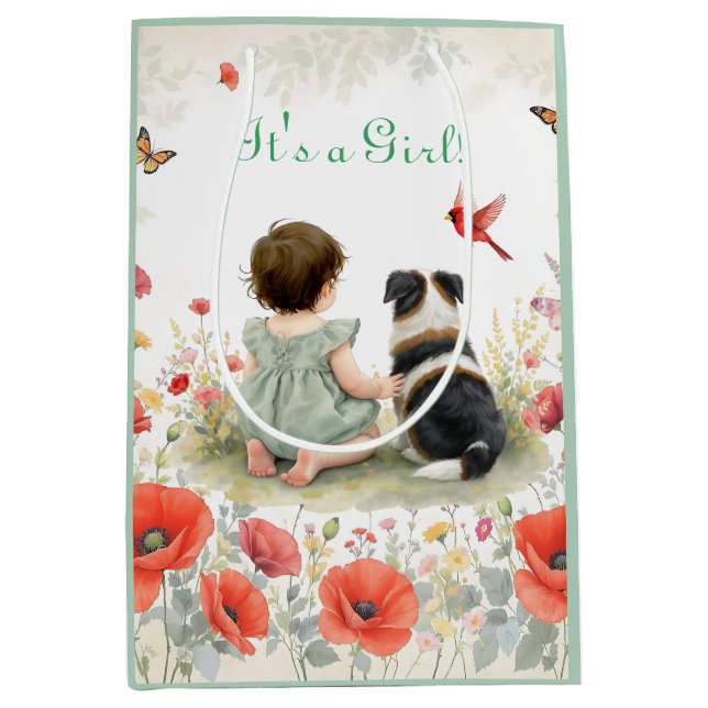 Sac Cadeau Moyen Baby Girl and her Puppy Baby Shower  (Devant)