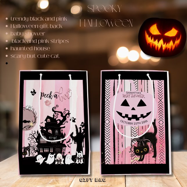 Sac Cadeau Moyen Baby shower à deux faces "Peek a Boo" (Two-Sided Peek a Boo Baby Shower Medium Gift Bag)