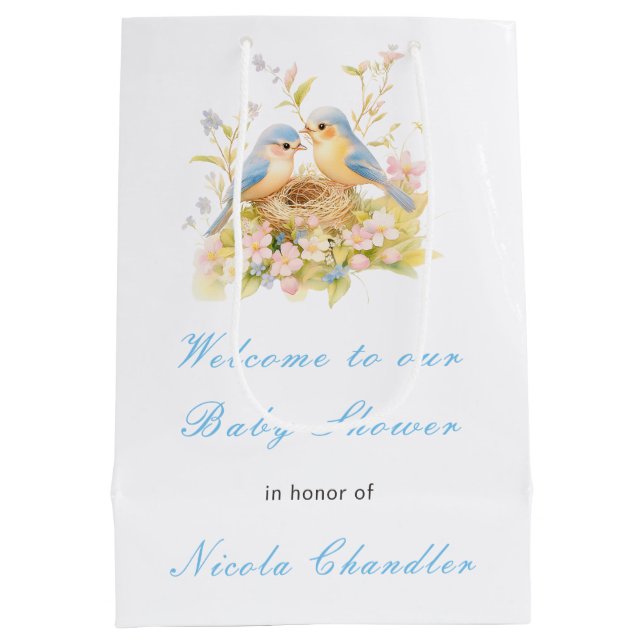 Sac Cadeau Moyen Baby shower aux oiseaux de printemps (Dos)