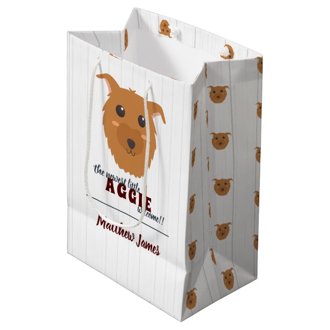 Sac Cadeau Moyen Baby shower bébé chien chien Maroon (Devant Angle)