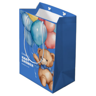 Sac Cadeau Moyen Baby shower bleu mignon à ours en peluche