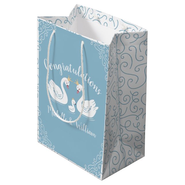 Sac Cadeau Moyen Baby shower Blue Boy Swan (Dos Angle)