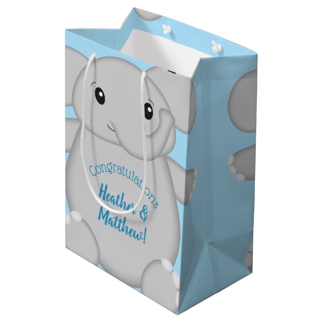 Sac Cadeau Moyen Baby shower Blue Elephant (Dos Angle)