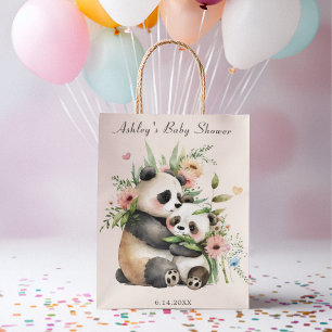 Sac Cadeau Moyen Baby shower d'aquarelle mignonne Fleurs et ours