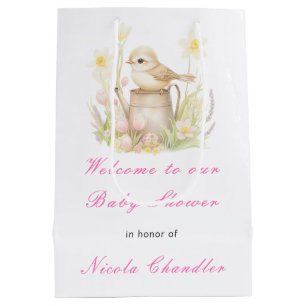 Sac Cadeau Moyen Baby shower d'arrosage des oiseaux de printemps