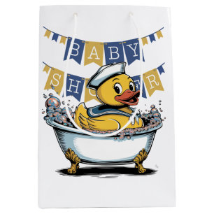 Sac Cadeau Moyen Baby shower de canard en caoutchouc jaune et bleu