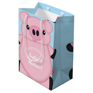 Sac Cadeau Moyen Baby shower de cochon bleu