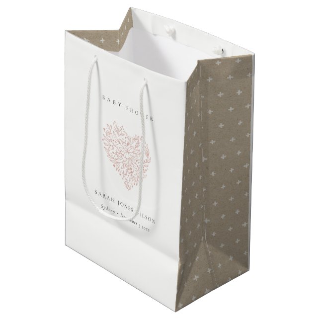 Sac Cadeau Moyen Baby shower de coeur floral doux et brillant (Devant Angle)