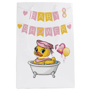 Sac Cadeau Moyen Baby shower de filles en caoutchouc rose et jaune
