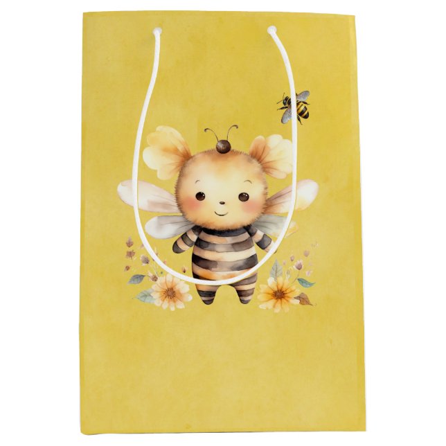 Sac Cadeau Moyen Baby shower de fleurs d'abeilles jaunes (Devant)