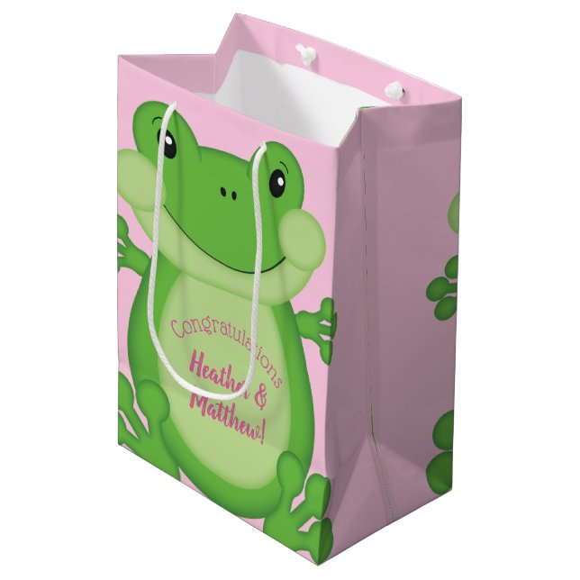 Sac Cadeau Moyen Baby shower de grenouille rose (Devant Angle)