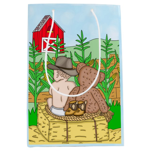 Sac Cadeau Moyen Baby shower de Lil' Cowboy et Teddy Bear Boy (Devant)