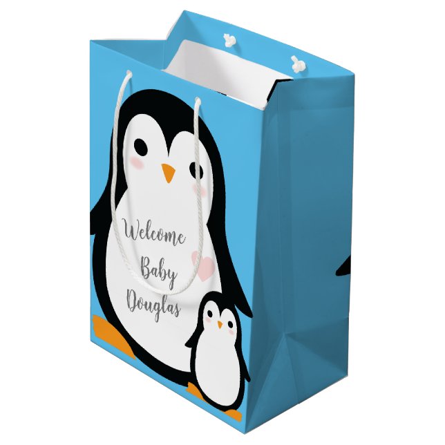 Sac Cadeau Moyen Baby shower de pingouin (Dos Angle)