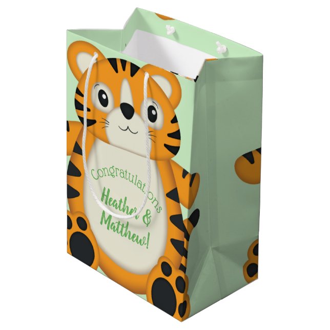 Sac Cadeau Moyen Baby shower de tigre vert (Dos Angle)