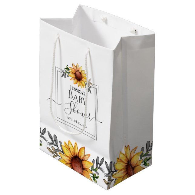 Sac Cadeau Moyen Baby shower de tournesol aquarelle (Devant Angle)