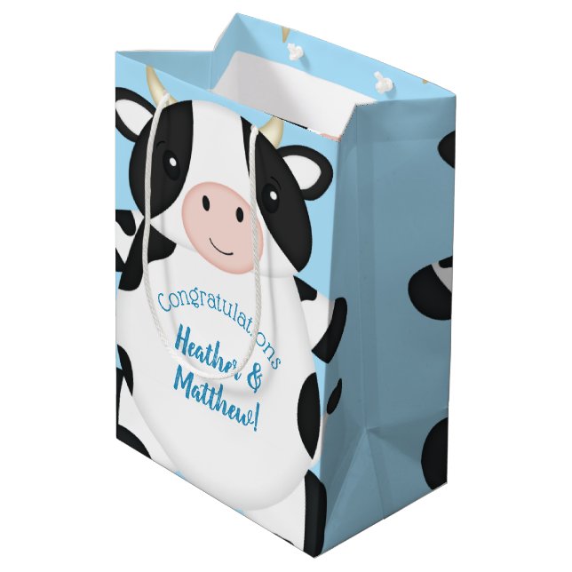 Sac Cadeau Moyen Baby shower de vache bleu (Dos Angle)