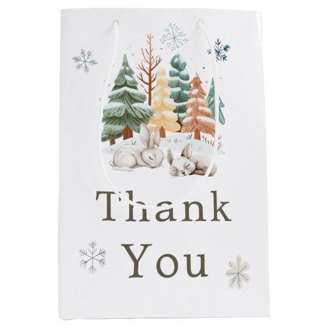 Sac Cadeau Moyen Baby shower des lapins d'hiver (Devant)