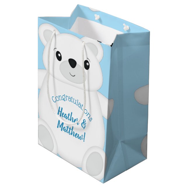 Sac Cadeau Moyen Baby shower d'ours bleu polaire (Dos Angle)