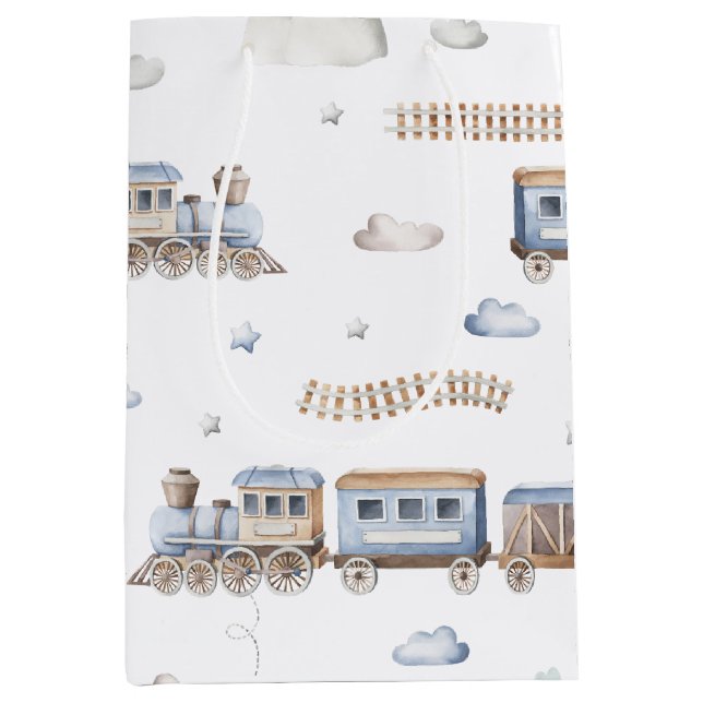 Sac cadeau moyen baby shower du train (Devant)