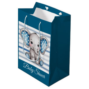 Sac Cadeau Moyen Baby shower garçon Pois Eléphant mignon