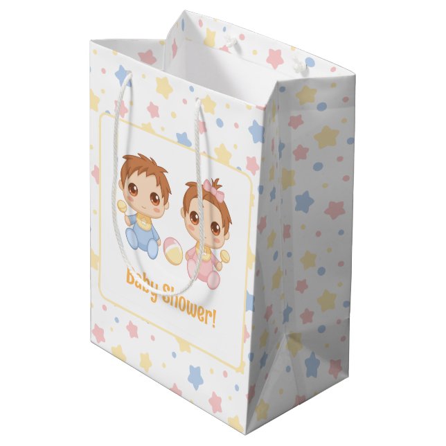 Sac Cadeau Moyen Baby shower jumeaux fille garçon (Dos Angle)