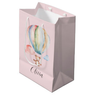 Sac Cadeau Moyen Baby shower, mignon ours en peluche avec montgolfi