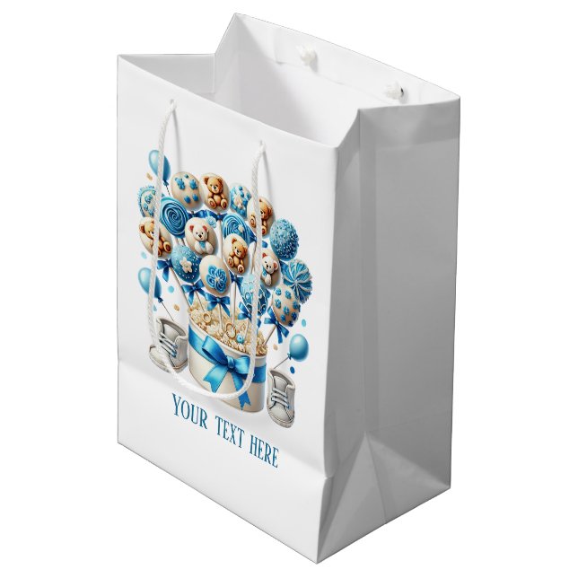 Sac Cadeau Moyen Baby shower mignon pour garçons personnalisable (Devant Angle)