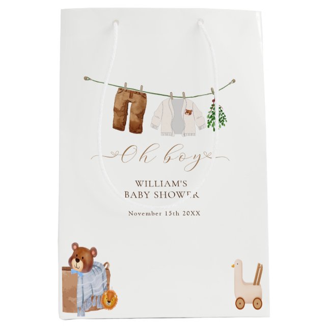 Sac Cadeau Moyen Baby shower minimal Boho Boy (Devant)