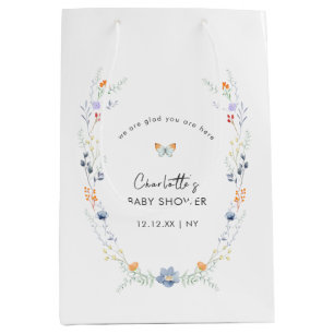 Sac Cadeau Moyen Baby shower minimaliste de Fleur sauvage de papill