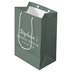 Sac Cadeau Moyen Baby Shower Minimaliste Vert Sauge et Blanc