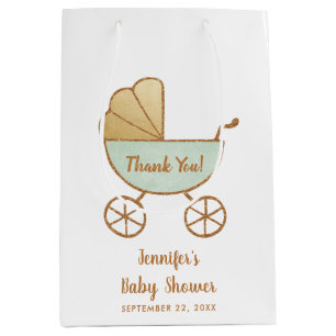 Sac Cadeau Moyen Baby shower Mint Retro Carriage Merci mignonne