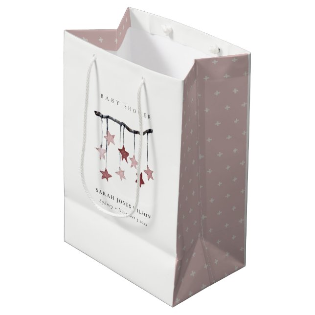 Sac Cadeau Moyen Baby shower mobile Bleu Simple Rose Star (Devant Angle)