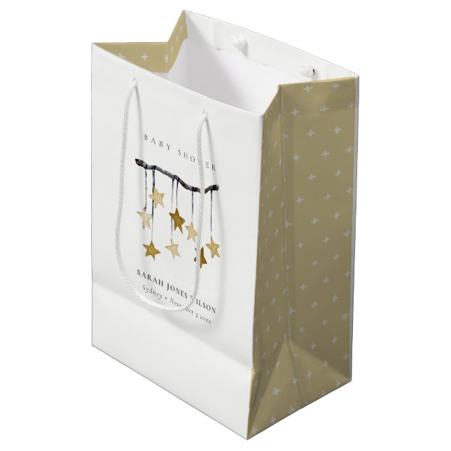 Sac Cadeau Moyen Baby shower mobile simple jaune neutre étoile (Devant Angle)