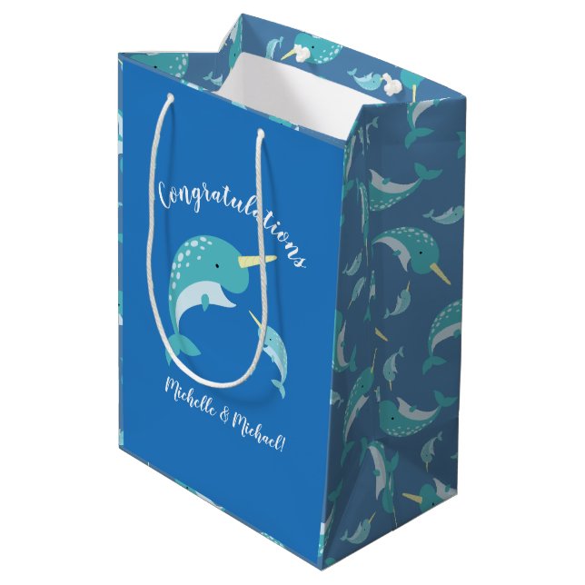 Sac Cadeau Moyen Baby shower Narval (Dos Angle)
