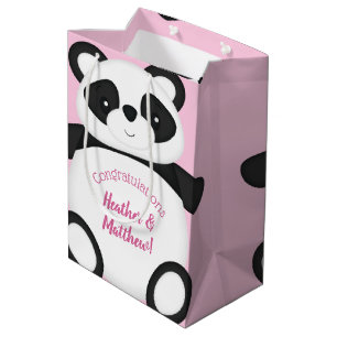 Sac Cadeau Moyen Baby shower Ours Panda Rose