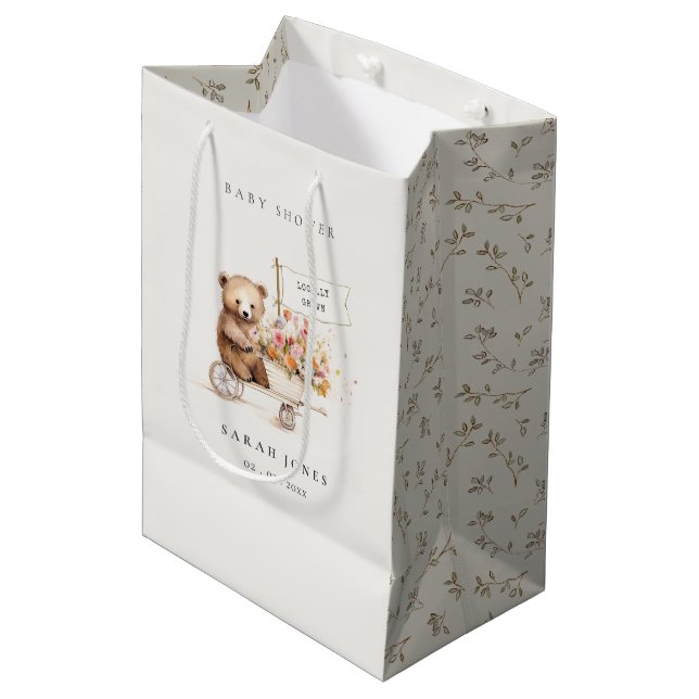 Sac Cadeau Moyen Baby shower Panier Floral Teddy Cute Localement Cu (Devant Angle)